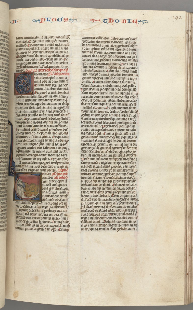 Fol. 190r, Tobit, gehistorieerde initiaal T, Tobit slapend op een bed, ca. 1275-1300 door Unbekannt