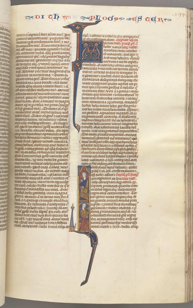 Fol. 199r, Esther, gehistorieerde initiaal, twee zittende mannelijke figuren, ca. 1275-1300 door Unbekannt