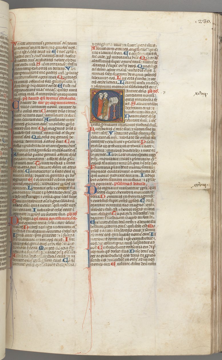 Fol. 230r, Psalm 97, gehistorieerde initiaal C, twee geestelijken zingend bij een lessenaar, ca. 1275-1300 door Unbekannt