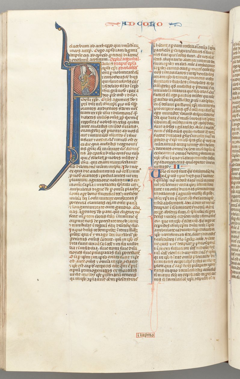 Fol. 453v, Kolossenzen, gehistorieerde initiaal P, Paulus pratend met de buste van God boven, ca. 127 door Unbekannt