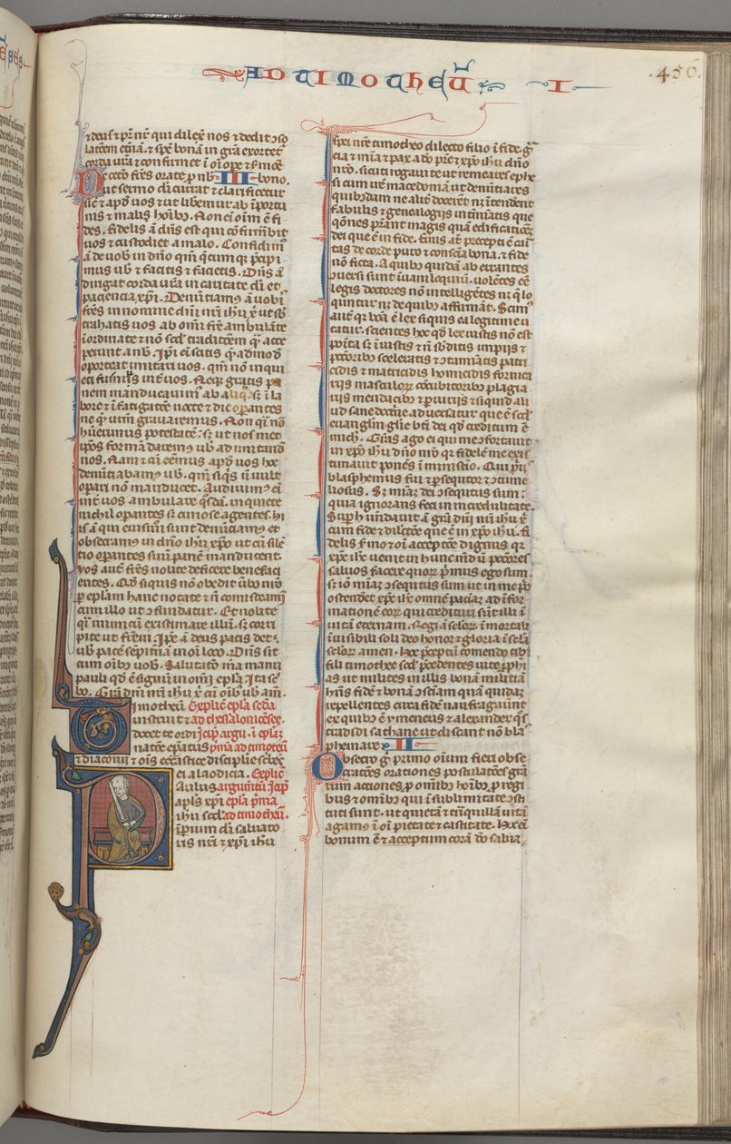 Fol. 456r, Timoteüs I, gehistorieerde initiaal P, Paulus zittend, ca. 1275-1300 door Unbekannt