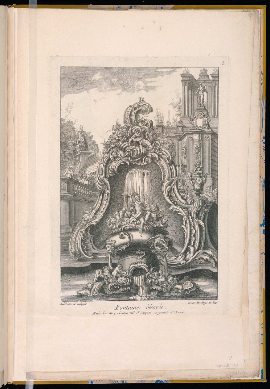 Fontein met een cartouche en gebouwen door Unbekannt