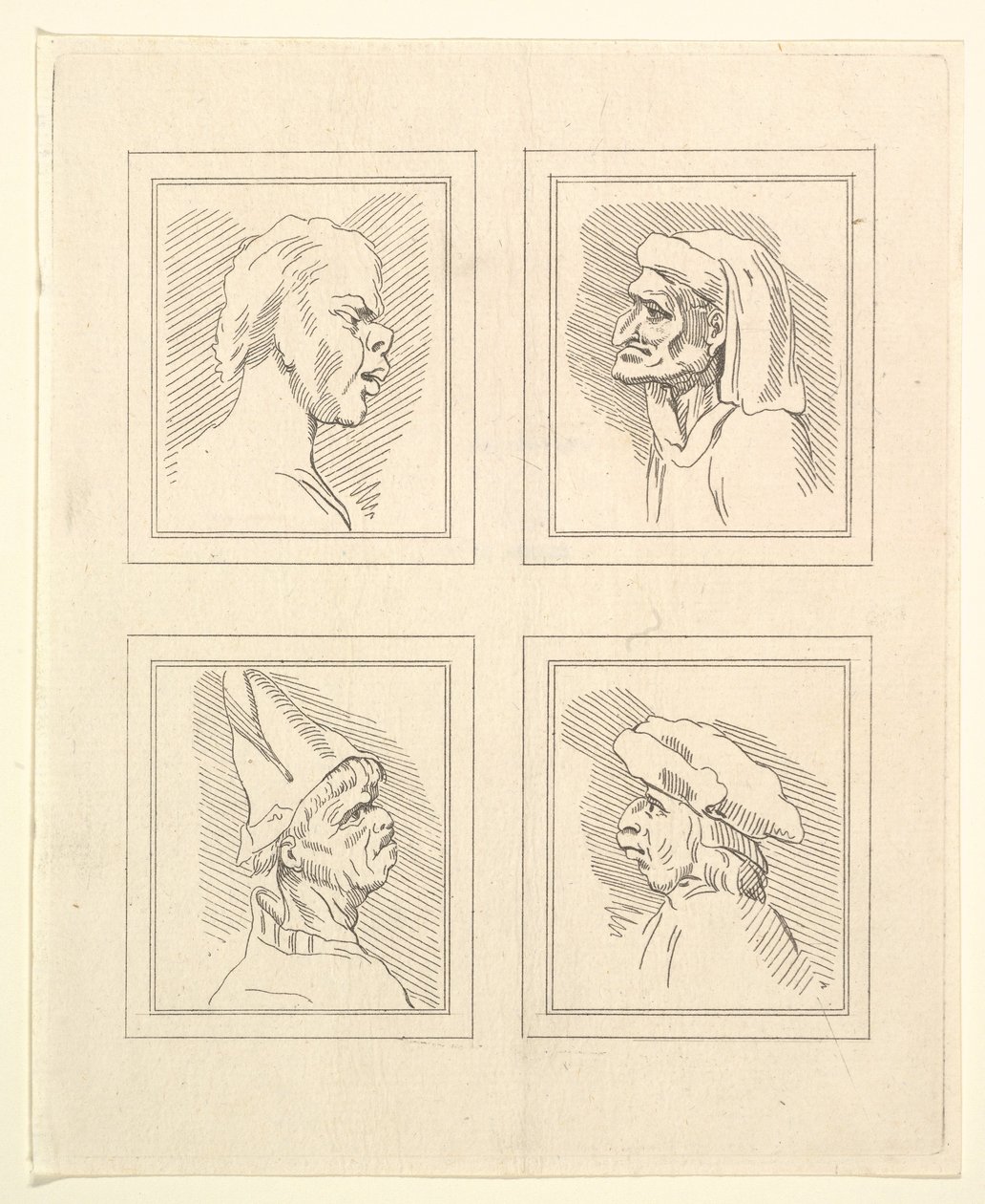 Vier Hoofden uit Karikaturen door Leonardo da Vinci, van Tekeningen door Wincelslaus Hollar door Unbekannt