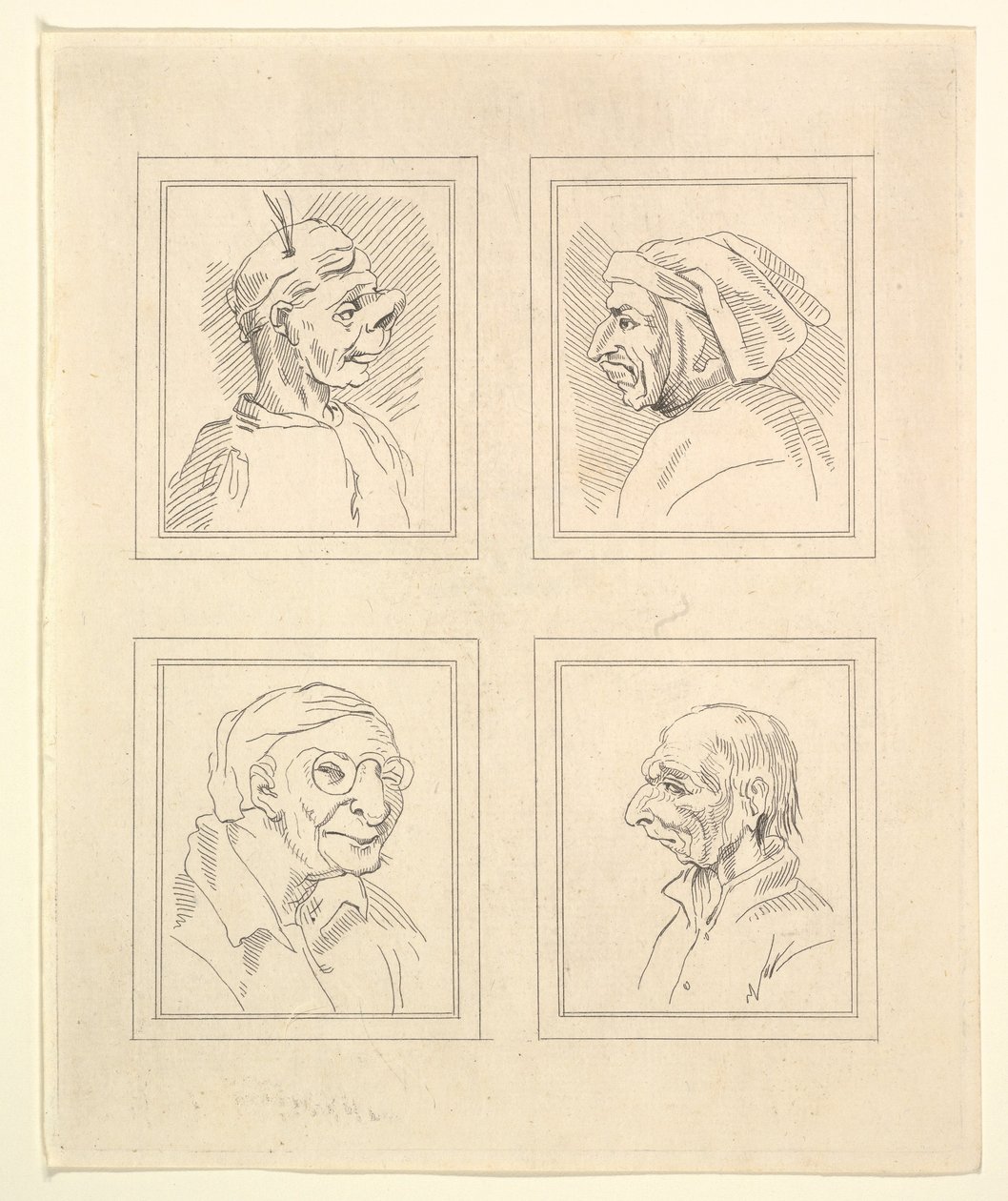 Vier Hoofden uit Karikaturen door Leonardo da Vinci, uit Tekeningen door Wincelslaus Hollar, o..., 1786 door Unbekannt