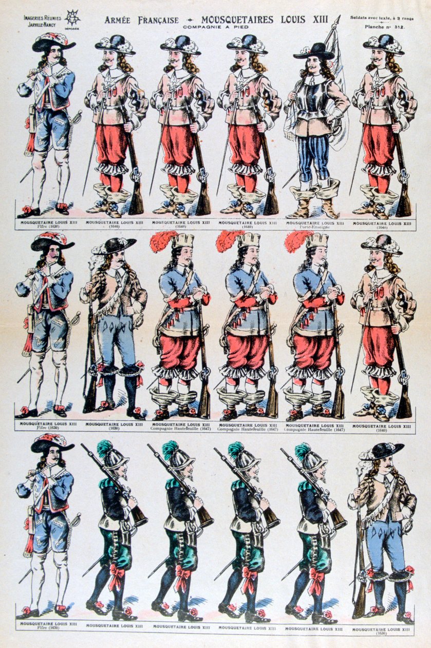 Frans leger, musketiers van Lodewijk XIII, 17e eeuw 19e eeuw door Unbekannt