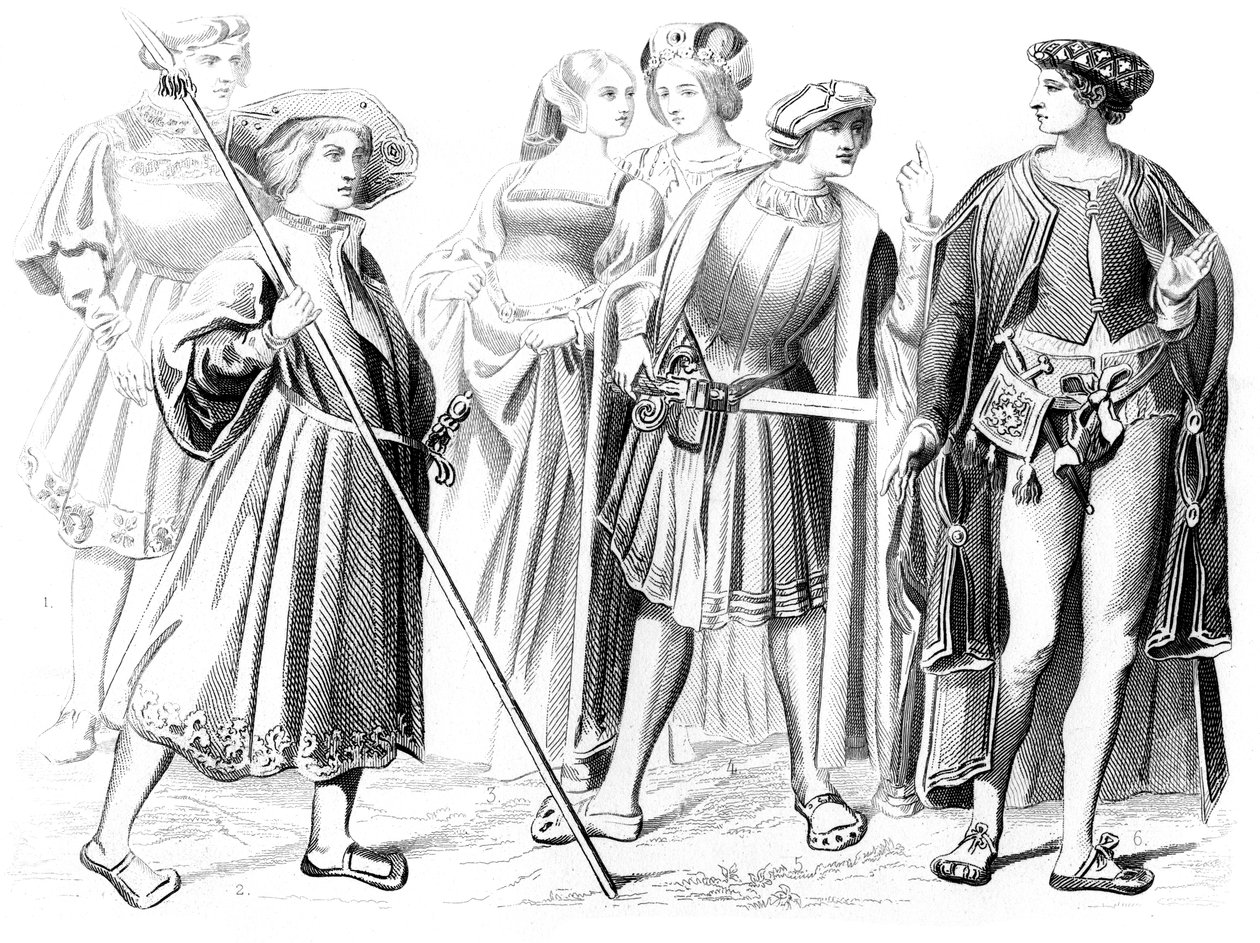 Franse edelen en vrouwen, een yeoman van de wacht, en een heer, 15e eeuw 1849 door Unbekannt