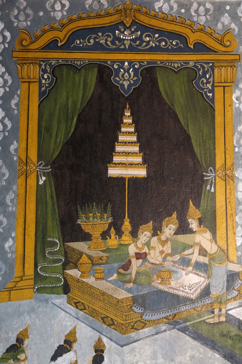 Fresco dat een scène uit het leven van de Boeddha toont in Wat Phra Doi Suthep, Chiang Mai. Jonge Boeddha als prins, Thailand door Unbekannt