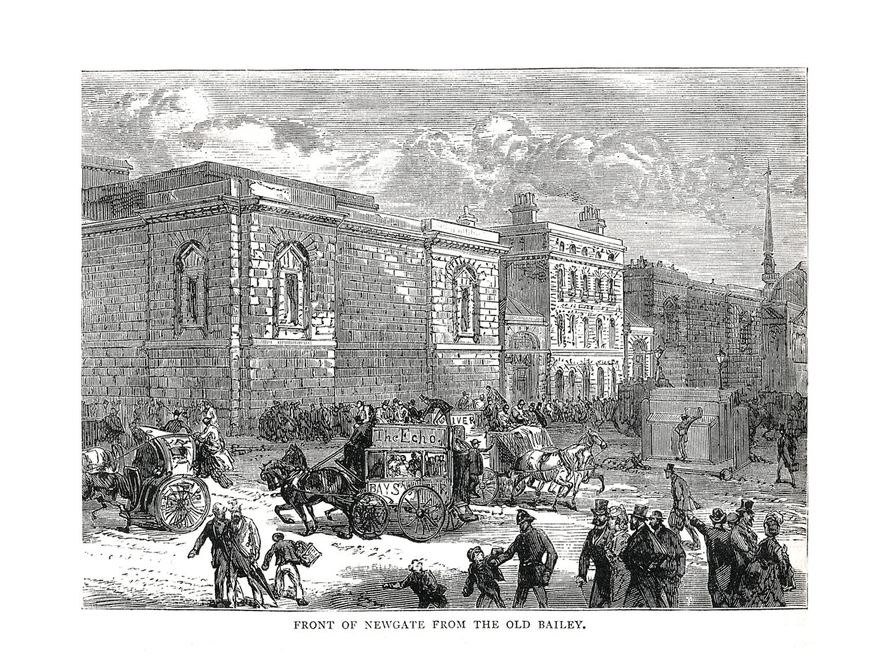 Voorkant van Newgate vanaf de Old Bailey door Unbekannt
