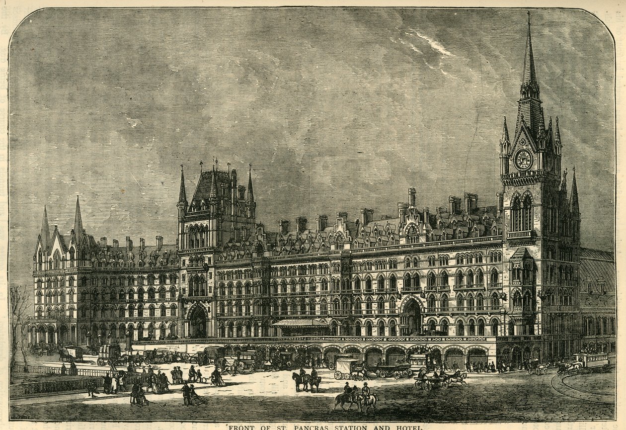 Voorkant van St. Pancras Station en Hotel door Unbekannt