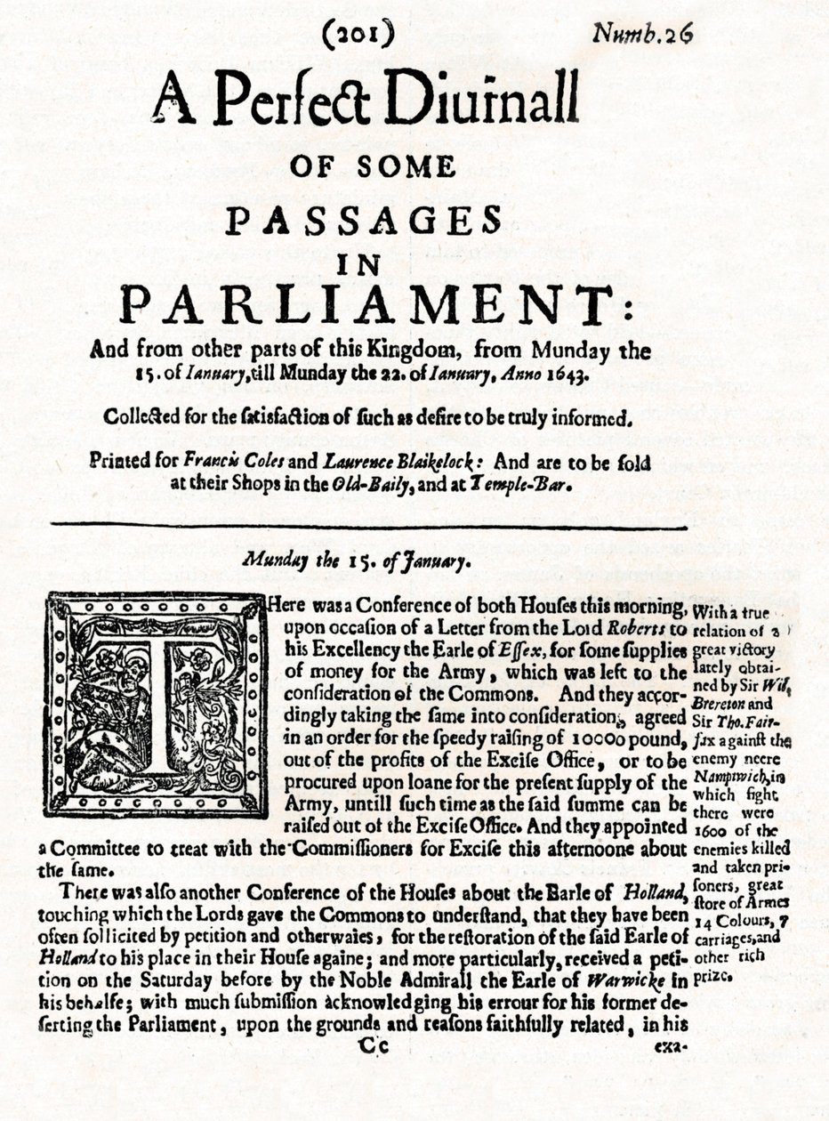 Voorpagina van A Perfect Diurnall of Some Passages in Parliament, 1643 door Unbekannt