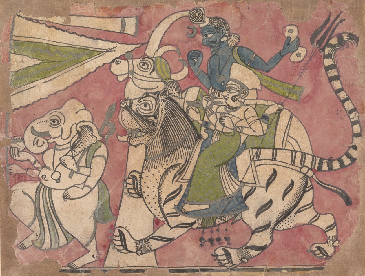 Ganesha leidt Shiva en Durga in processie, 18e eeuw door Unbekannt