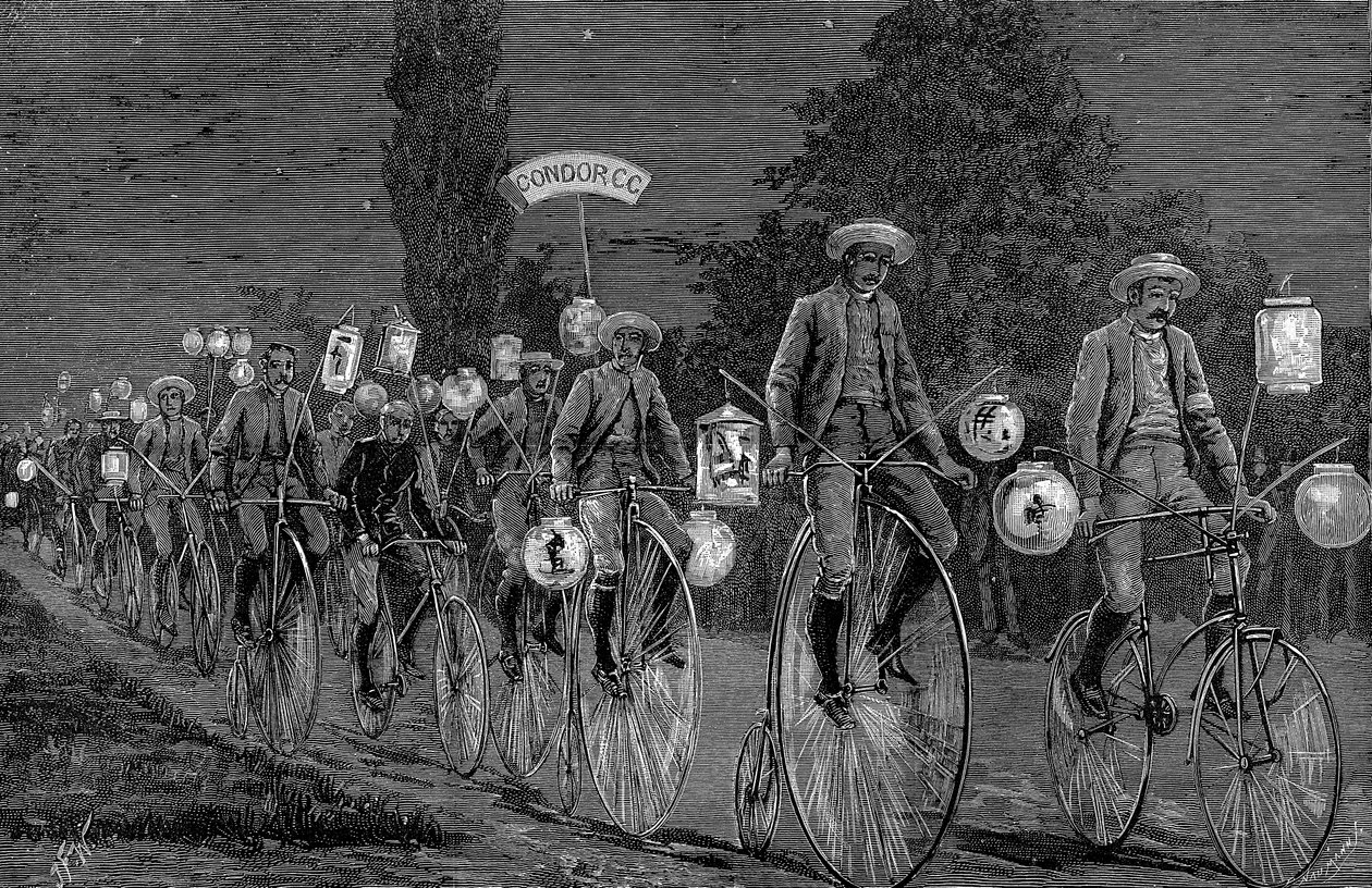 Verzameling van de Britse wielerclubs bij Castle Inn, Woodford, Essex, 1 juni 1889 door Unbekannt