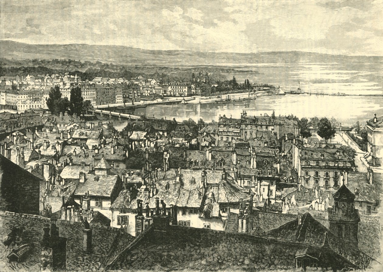 Genève, Uitzicht op het Meer, 1890 door Unbekannt