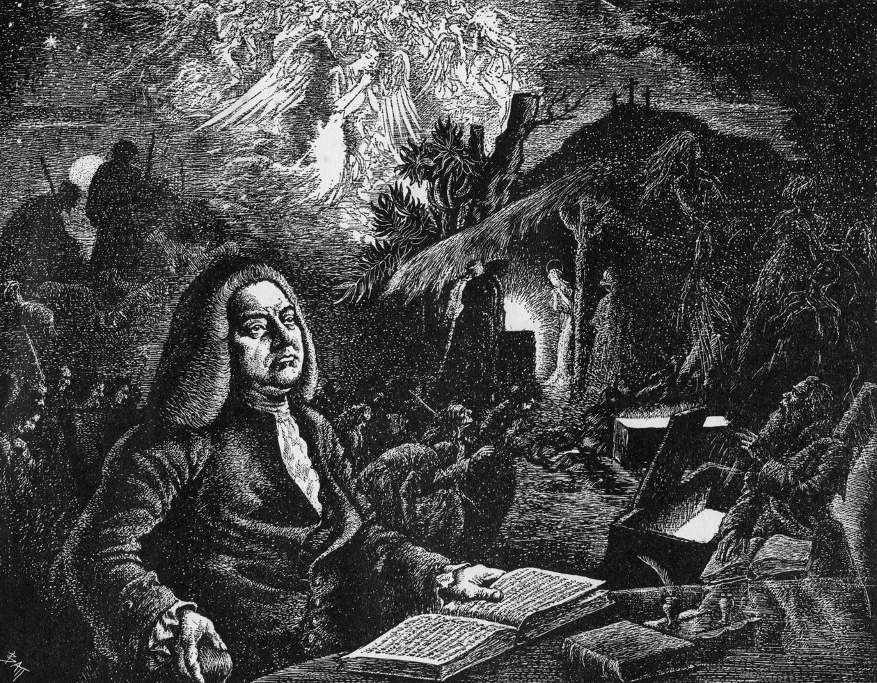 George Frideric Handel 1685-1759 componeert zijn Messiah, 18e eeuw door Unbekannt