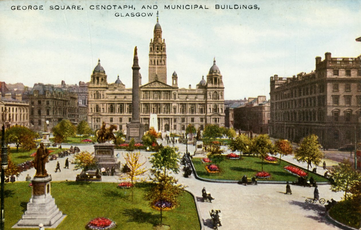 George Square, Cenotaaf en Gemeentegebouwen, Glasgow, eind 19e-begin 20e eeuw door Unbekannt
