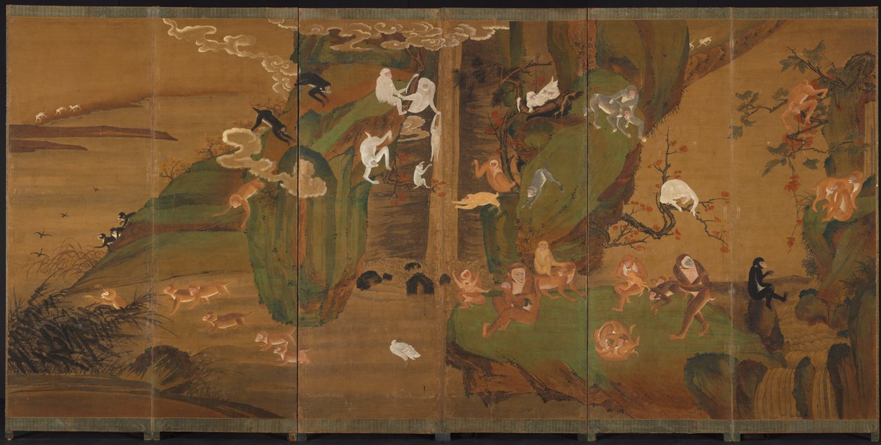 Gibbons in een landschap, late 1800s of vroege 1900s door Unbekannt