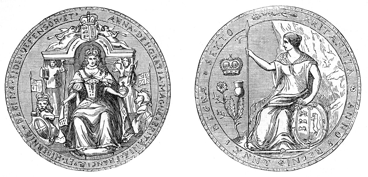 Grote zegel van koningin Ann, na de unie van Engeland en Schotland, 1707, 19e eeuw door Unbekannt