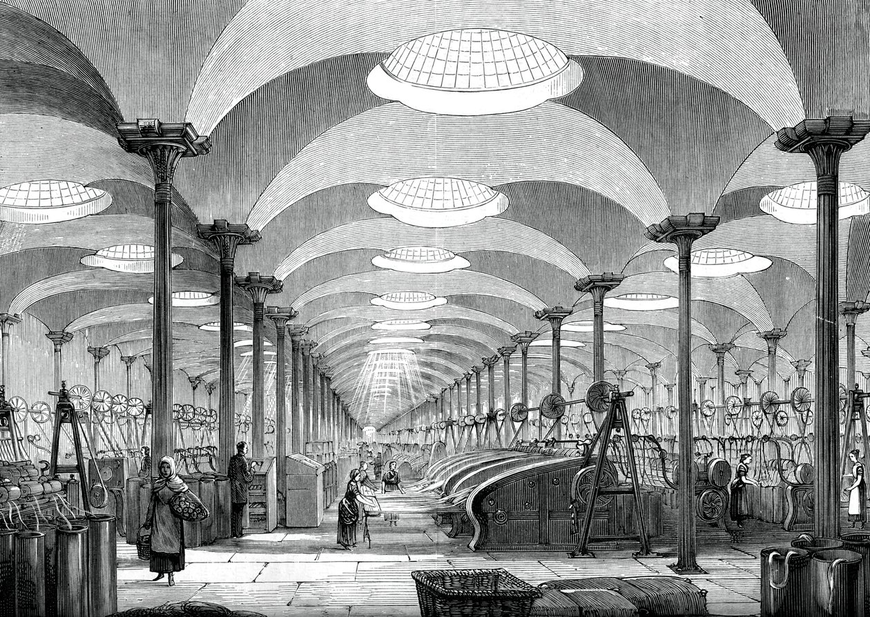 Grote zaal in Messrs Marshalls vlasfabriek, Leeds, ca. 1880 door Unbekannt