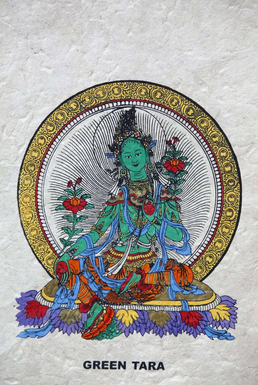 Groene Tara, Boeddhistisch symbool van welvaart. Kopan klooster, Bhaktapur, Nepal door Unbekannt