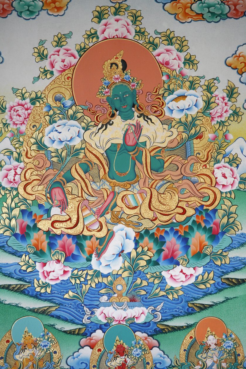 Groene Tara, symbool van welvaart. Kopan-klooster, Kathmandu, Nepal door Unbekannt