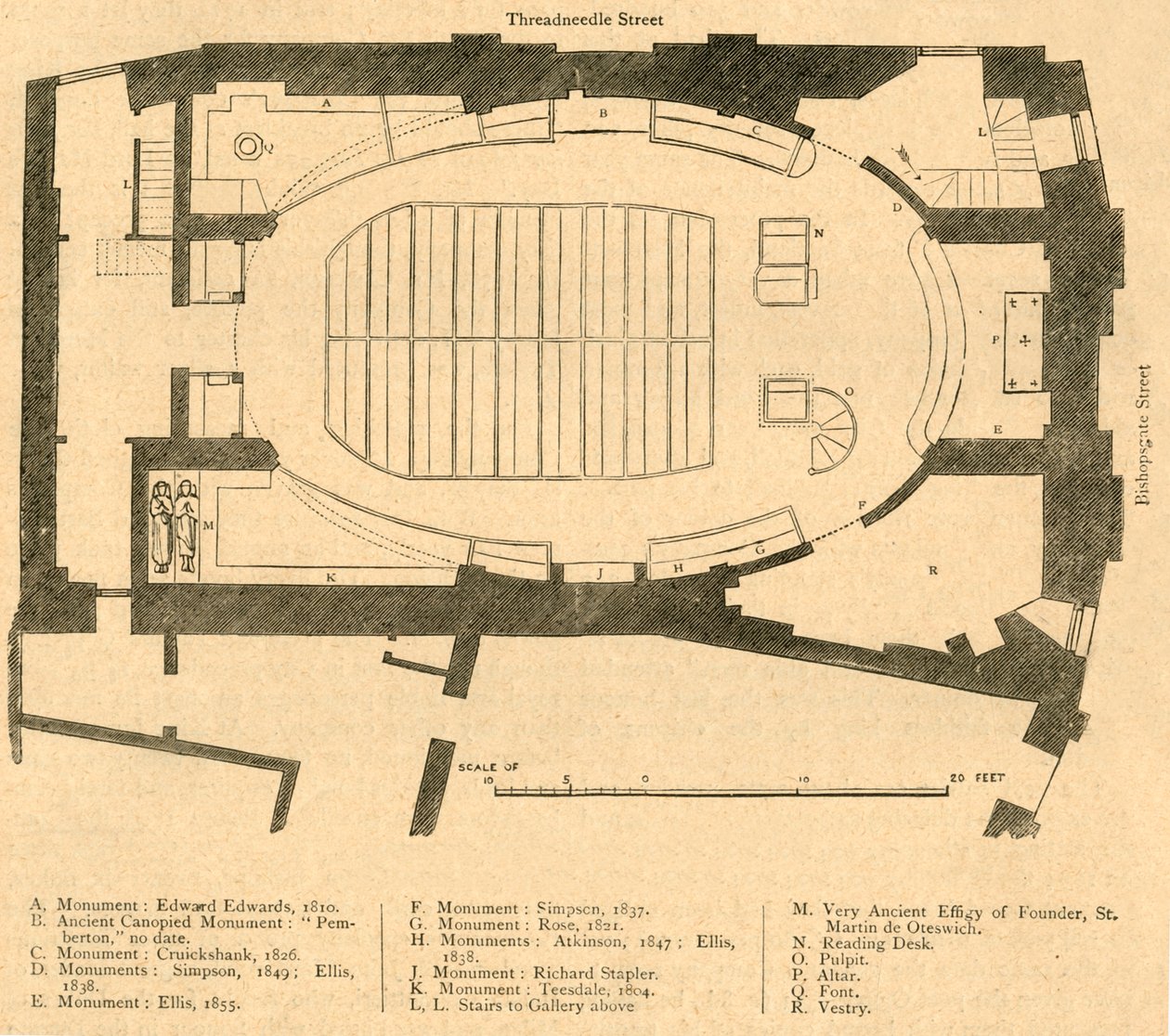Grondplan van de moderne kerk van St. Martin Outwich, gesloopt 1874, 1897 door Unbekannt