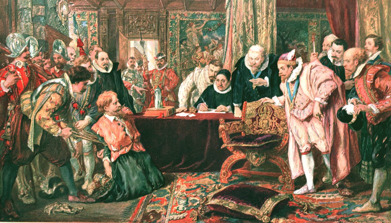 Guy Fawkes voor Jacobus de Eerste, c1870, c1900 door Unbekannt