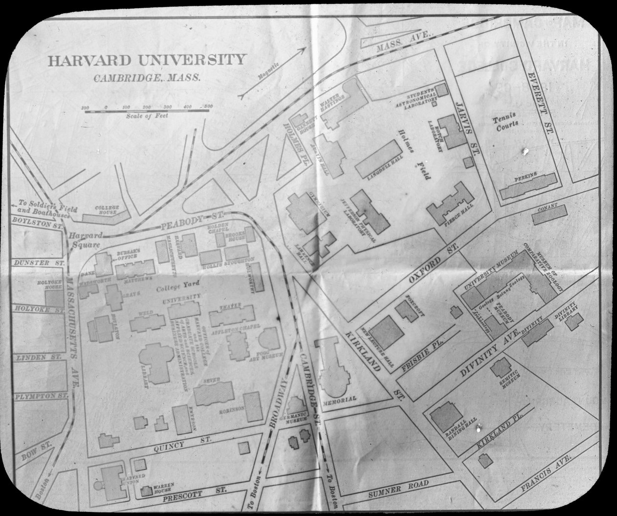 Campuskaart van Harvard University, Cambridge, Massachusetts, VS, eind 19e of begin 20e eeuw door Unbekannt
