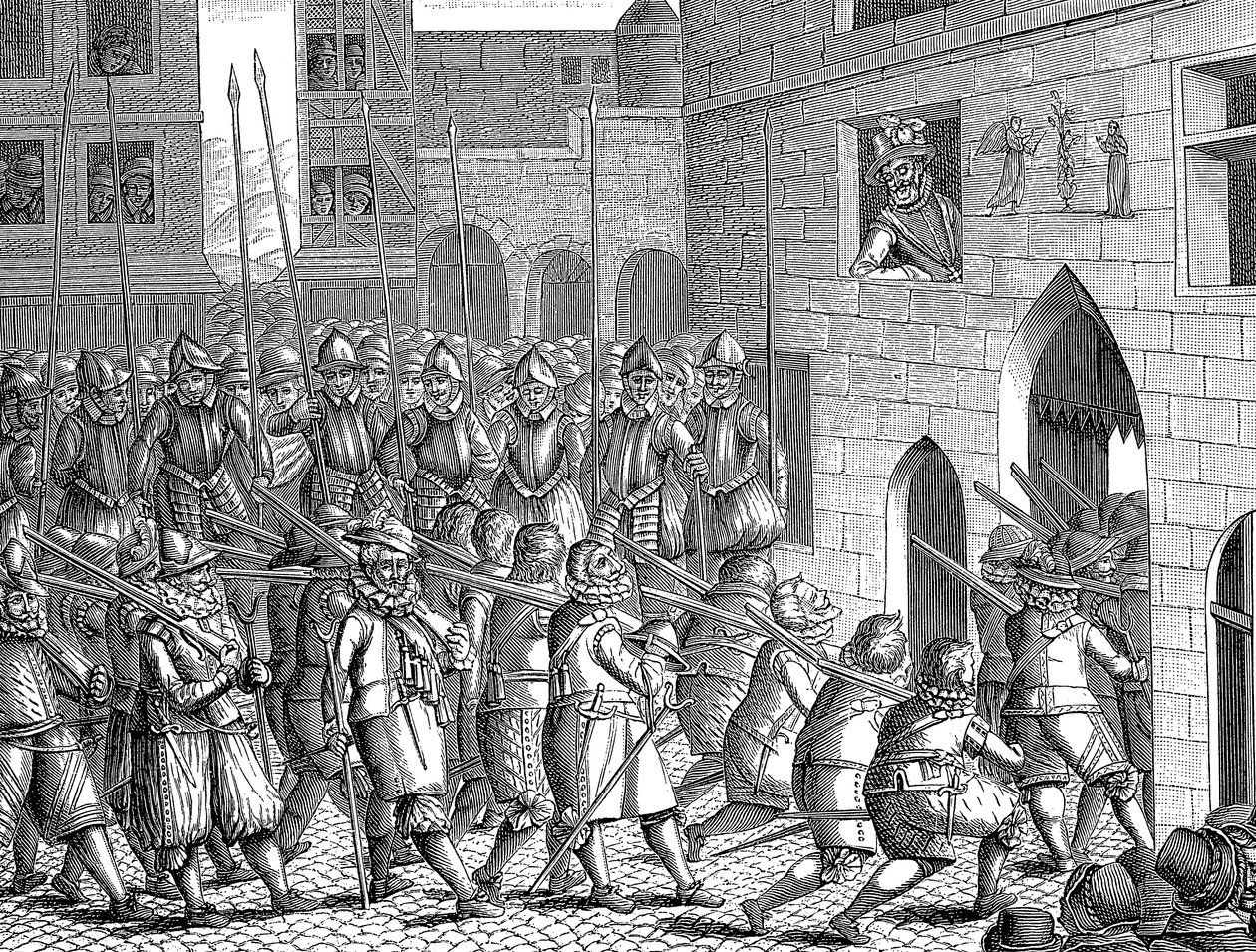 Hendrik IV van Frankrijk kijkt naar het vertrek van de Spanjaarden uit Parijs, 22 maart 1594 door Unbekannt
