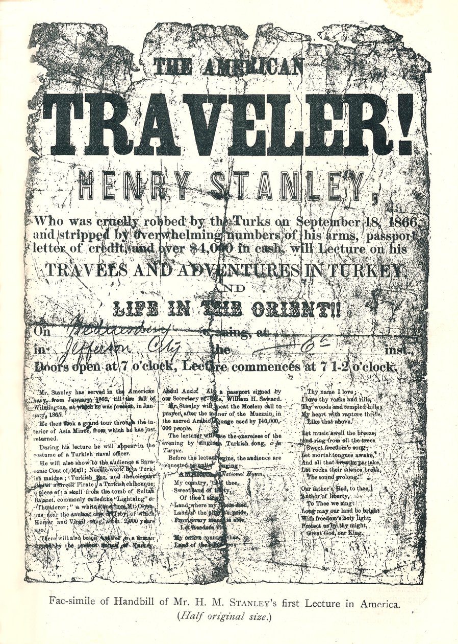 Henry M. Stanley, Pamflet van Lezingentour in Amerika, Op 31-jarige leeftijd ontdekte Dr. Livingstone in Afrika door Unbekannt