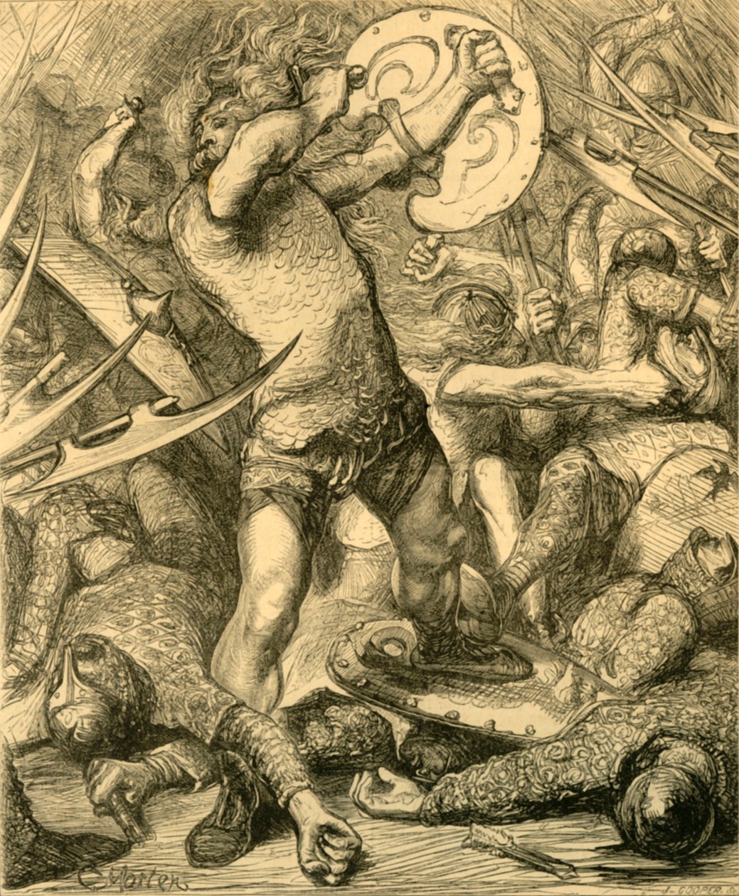 Hereward baant zich een weg door het Normandische leger door Unbekannt