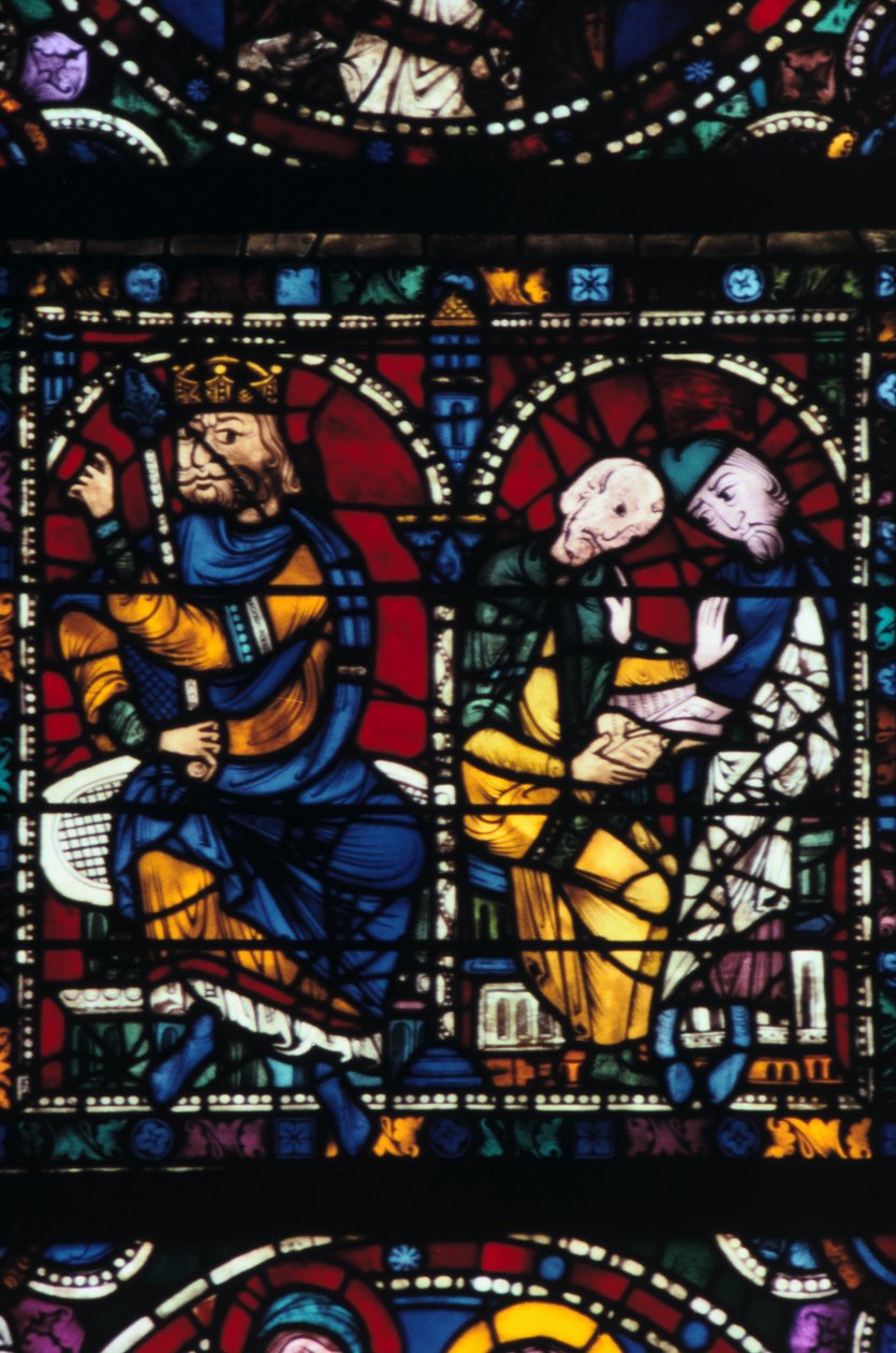 Herodes en zijn adviseurs, glas-in-lood, Kathedraal van Chartres, Frankrijk, 1145-1155 door Unbekannt