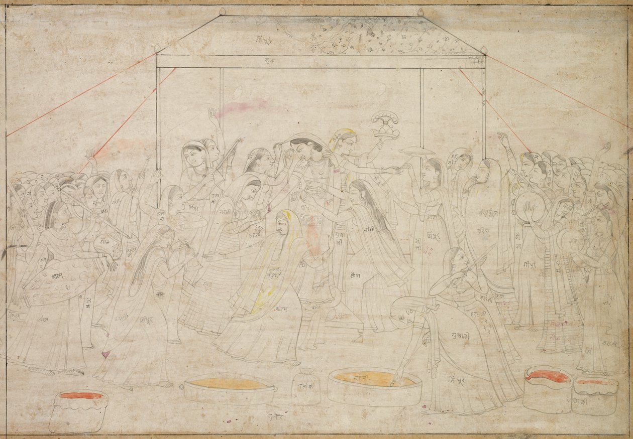 Hindoe God Krishna Gekleed in Vrouwenkleding voor Lentefestival Holi, ca. 1790 door Unbekannt