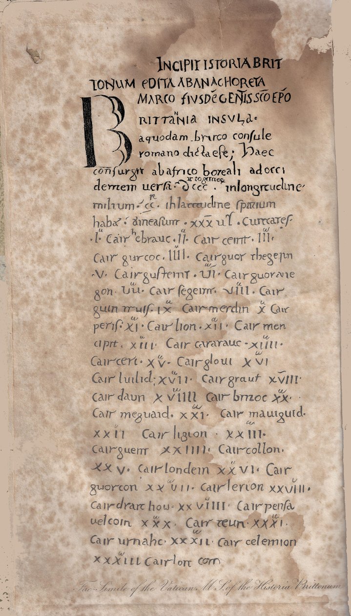 Historia Brittonum door Nennius. Eerste pagina van manuscript, 11e eeuw door Unbekannt