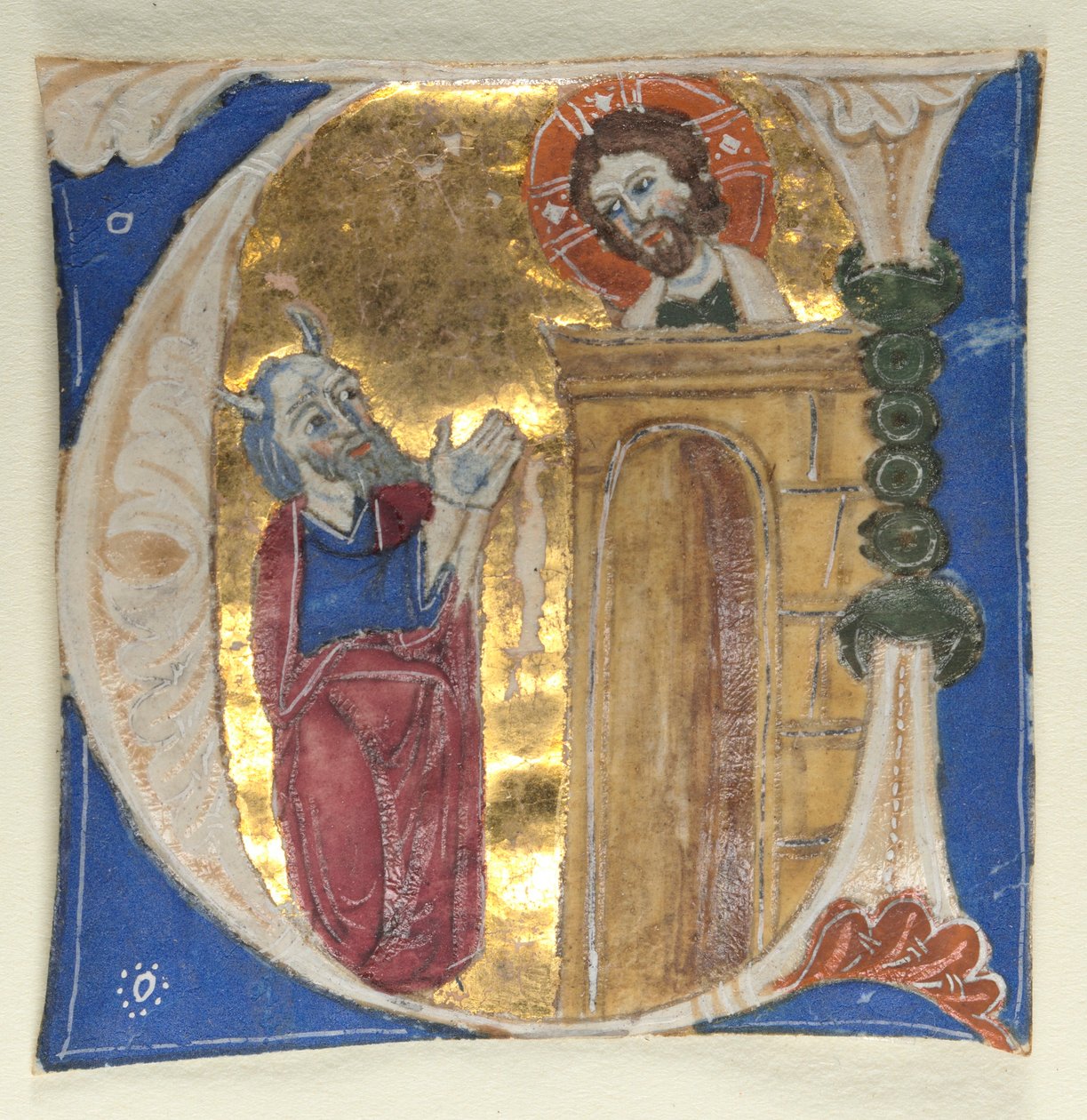 Geïllustreerde initiaal U uitgesneden uit een bijbel, 1200s door Unbekannt