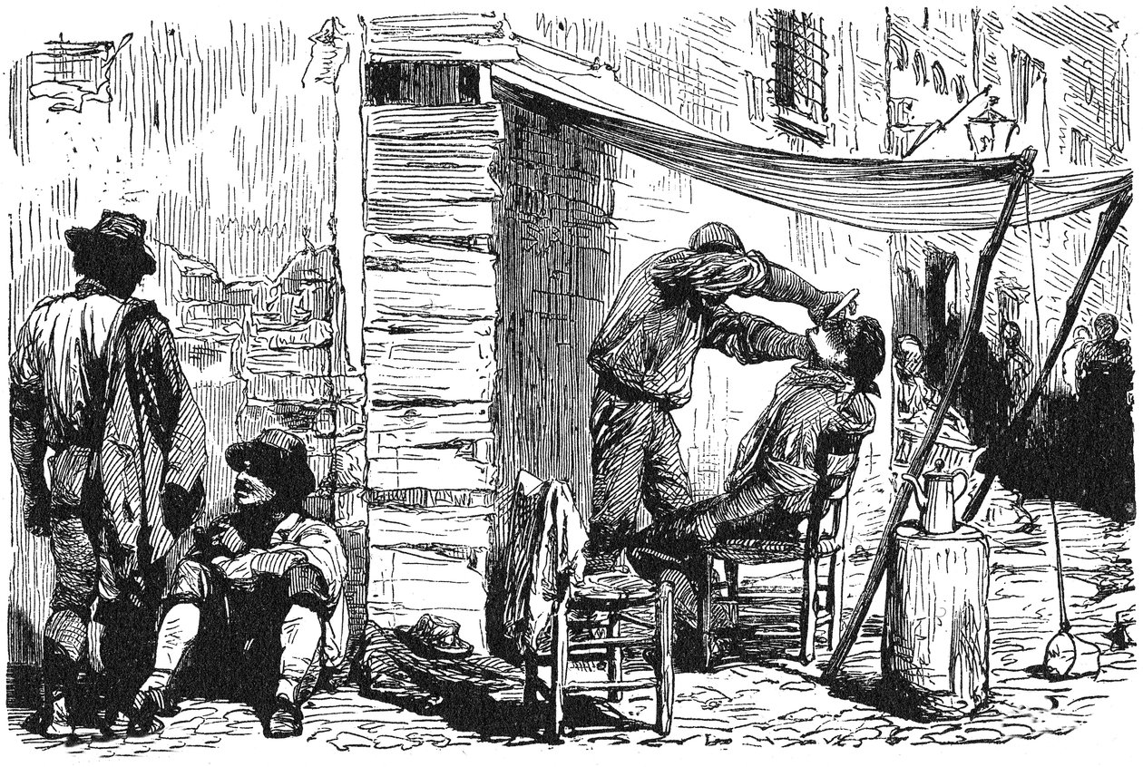 Geschiedenis van het Oude Rome. Romeinse kapperszaak in de oude stad door Unbekannt
