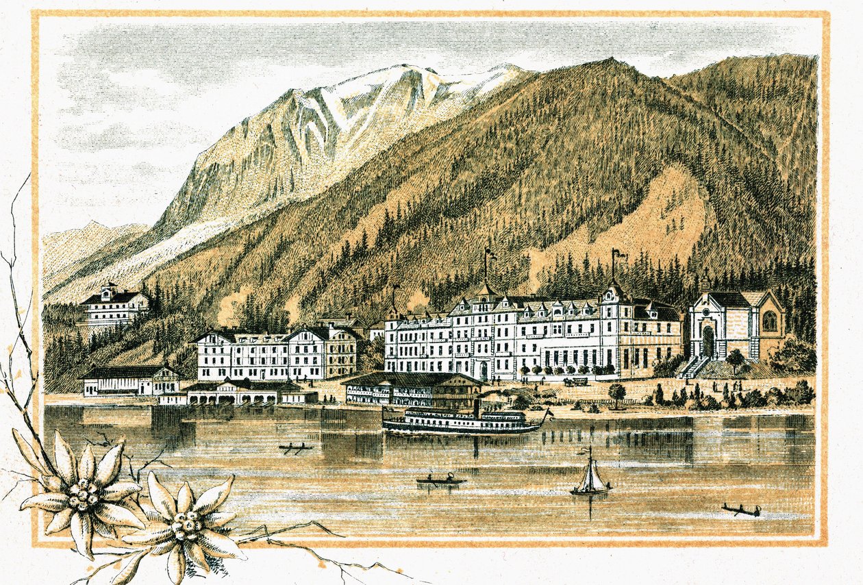 Hotel Scholastika langs het Achensee-meer Achen Tirol Oostenrijk rond 1900 door Unbekannt