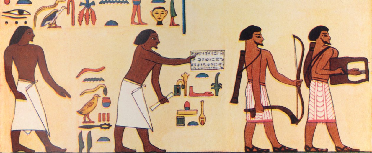 Hoe een oude Egyptenaar de komst van de Israëlieten naar Egypte schilderde, ca. 1930 door Unbekannt