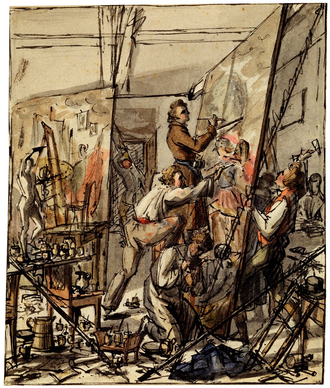 In een kunstenaarsatelier, 1820s door Unbekannt
