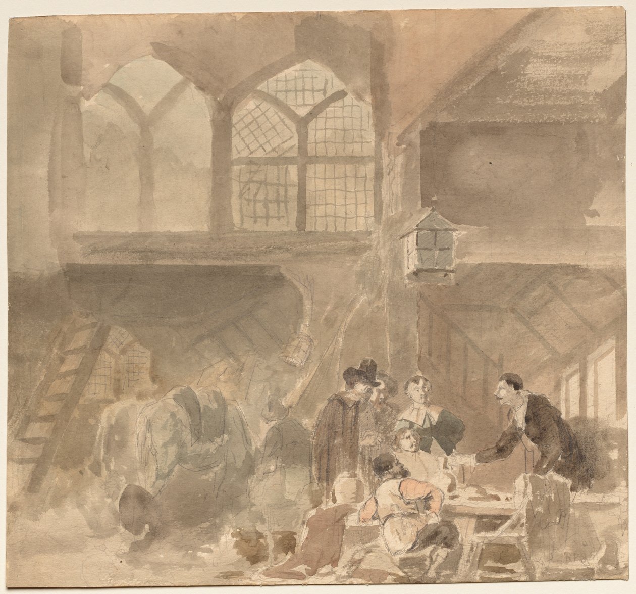 Interieur van een herberg, 1800s door Unbekannt