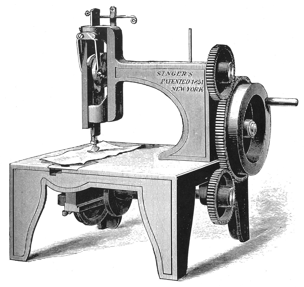 Isaac Merrit Singers eerste naaimachine, gepatenteerd in 1851, 1880 door Unbekannt