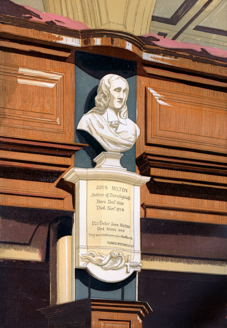 John Miltons monument, St Gileskerk, Cripplegate, Londen, ca. 1850 door Unbekannt