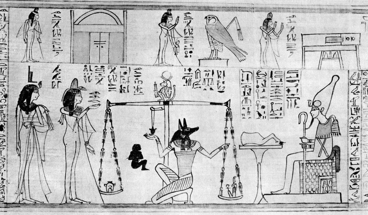 Oordeel van de Doden, uit de Tempel van Deir-el-Bahari, Egypte, ca. 1025 v.Chr. 1936 door Unbekannt