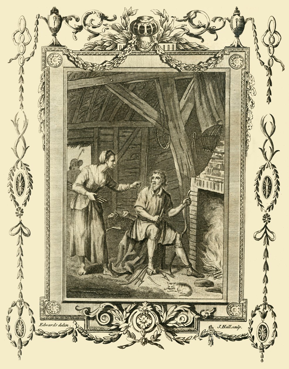 Koning Alfred vermomd berispt door de vrouw van de veehouder omdat hij de taarten liet verbranden, c878, 1783 door Unbekannt