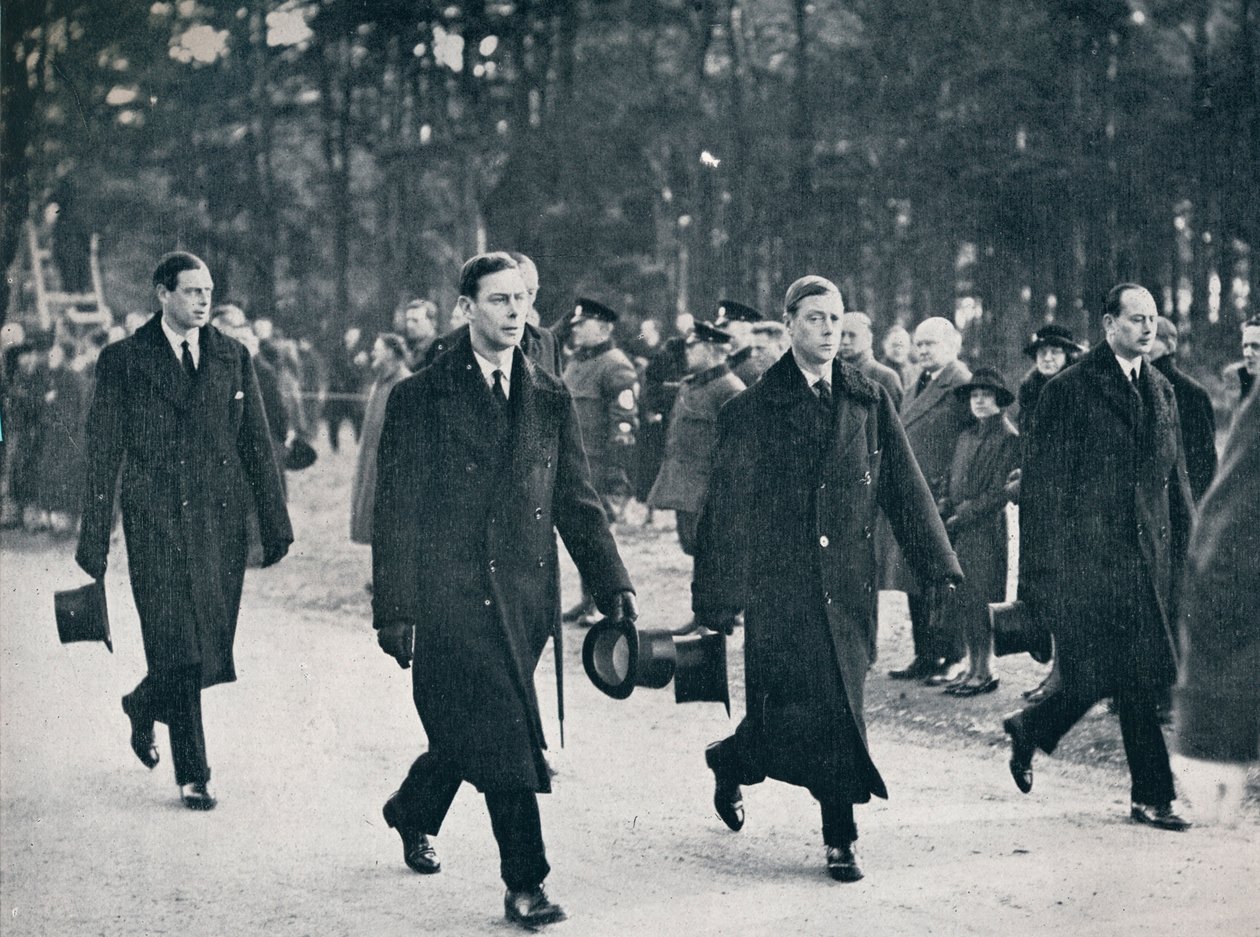Koning Edward VIII en zijn drie broers volgen de affuit, 1936 door Unbekannt