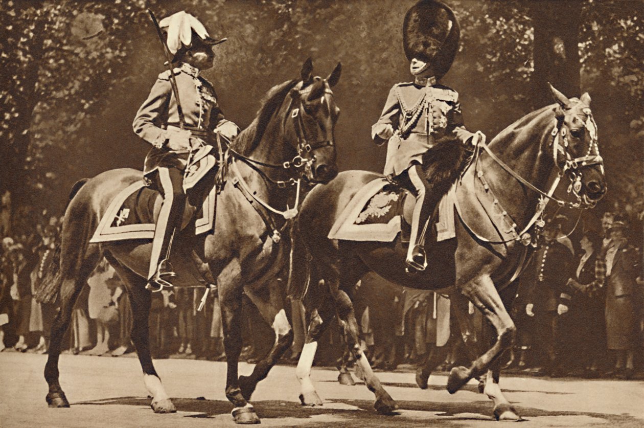Koning Edward aan het hoofd van de Brigade van Wachten, draait zich onverstoorbaar om om te informeren naar revolver door Unbekannt
