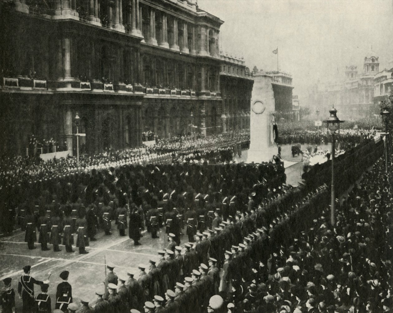 Koning George VI bij de Wapenstilstandsdag ceremonie bij het Cenotaaf, Whitehall, 11 november 1936 door Unbekannt