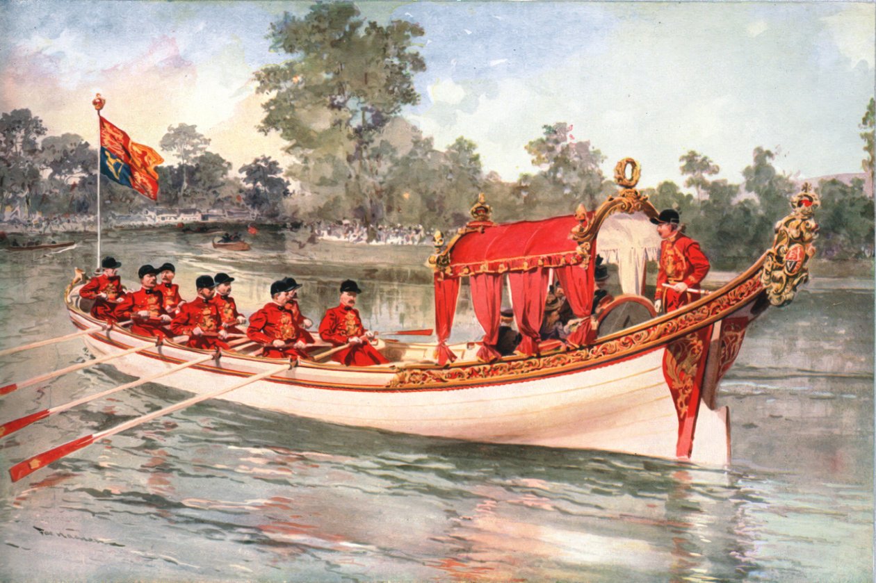 Koning George V en koningin Mary bezoeken Henly Regatta op de staatsboot door Unbekannt