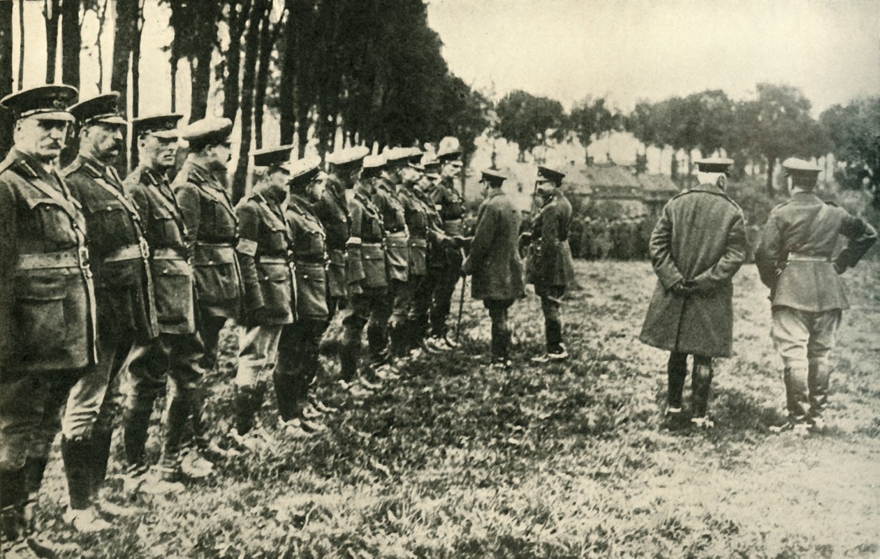 Koning George V bezoekt geallieerde troepen aan het front, Eerste Wereldoorlog, 1915, ca. 1920 door Unbekannt