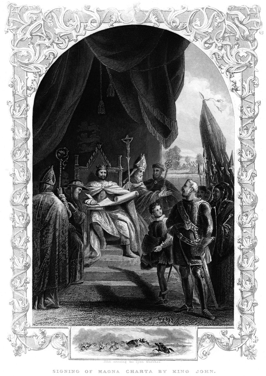 Koning Jan 1167-1216 ondertekent de Magna Carta in Runnymede, 1215 door Unbekannt