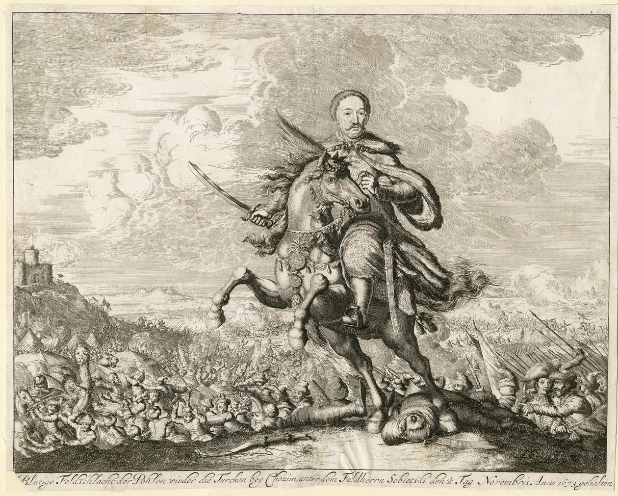 Koning Jan III Sobieski bij de Slag om Khotyn op 11 november 1673, 1673 door Unbekannt